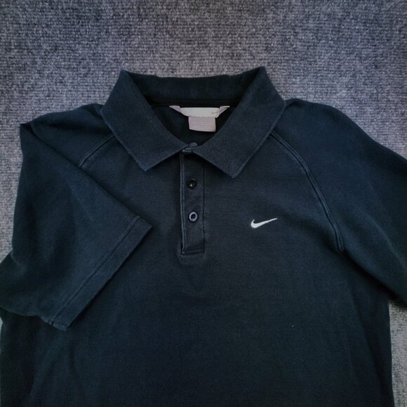 Nike Mens Medium Short Polo Shirt Solid Black Short Sleeve 100% Cotton W/ Swoosh - Picture 1 of 7